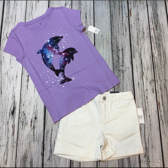 GAP Other - Gap Girls 8 Dolphin Shirt & White Denim Shorts